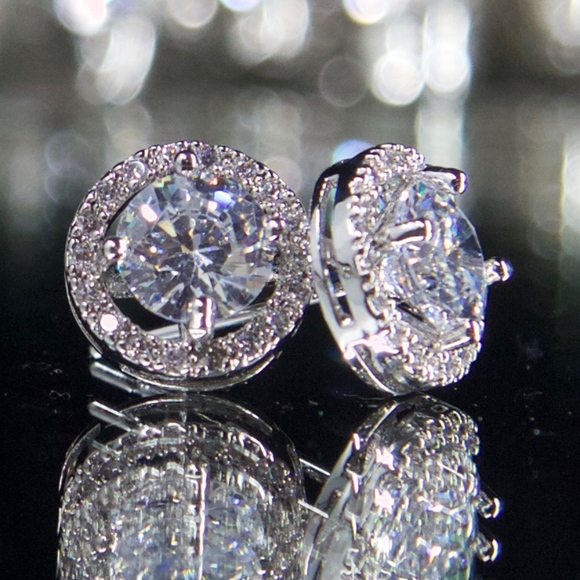 14kt Gold Dipped Pave Studs Halo Setting Perfect! - Picture 6 of 8